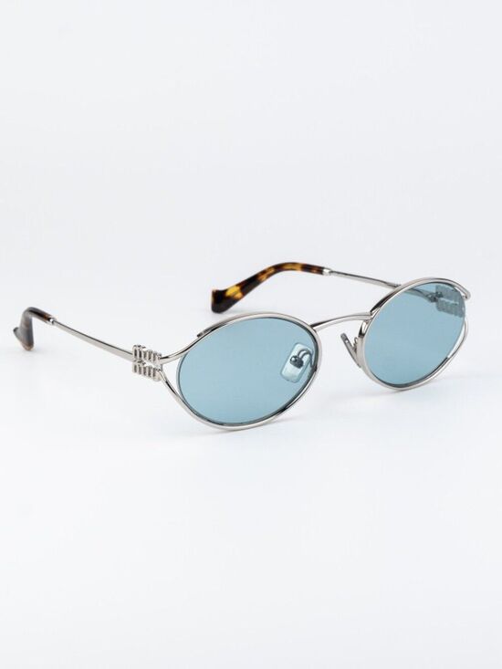 Miu Miu Women Sunglasses LOGO Silver Blue Oval MU52YS 1BC20R NEW AUTHENTIC main image 10